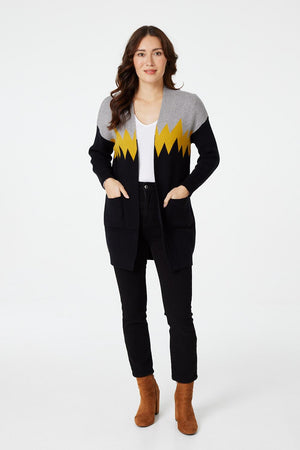 Black | Zig Zag Open Front Cardigan