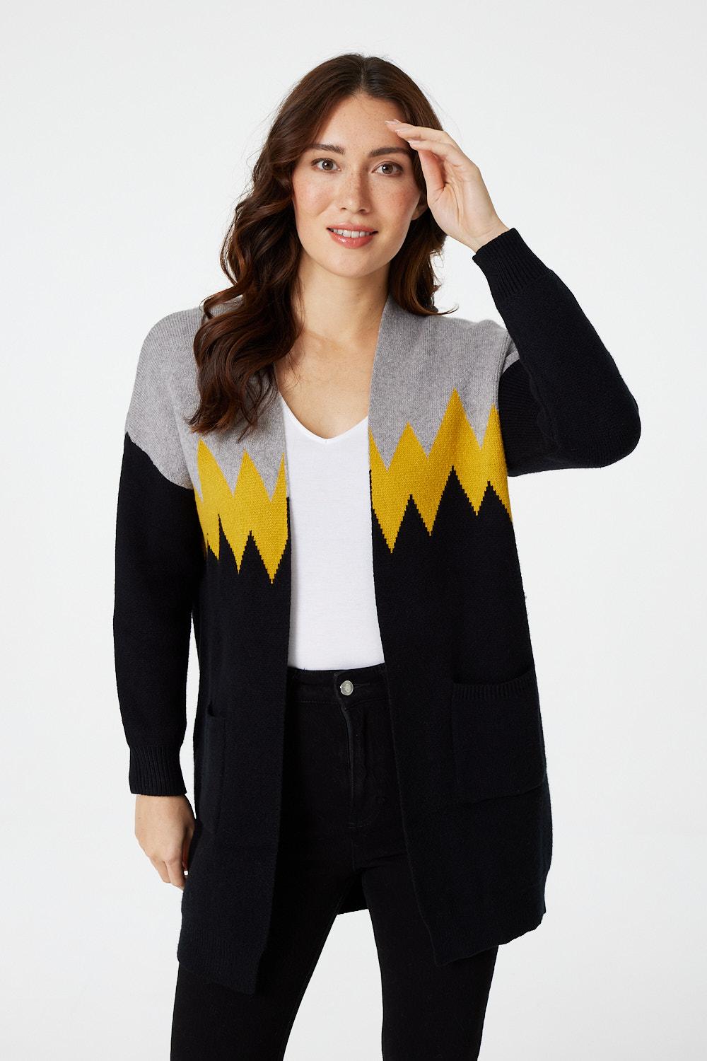 Black | Zig Zag Open Front Cardigan