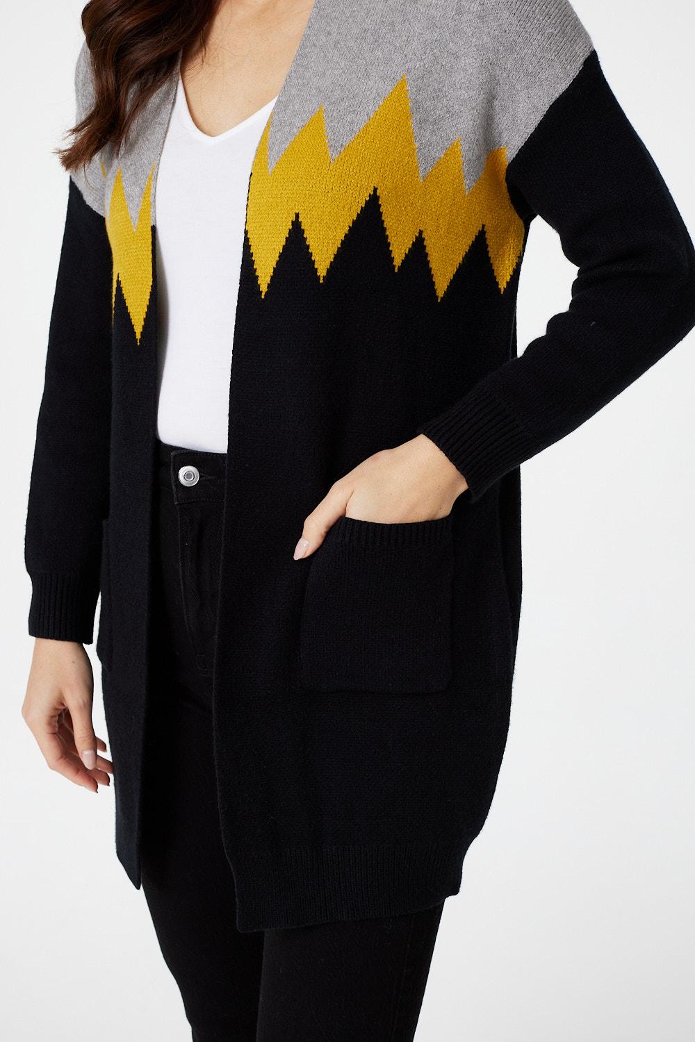 Black | Zig Zag Open Front Cardigan