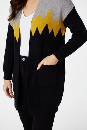Black | Zig Zag Open Front Cardigan