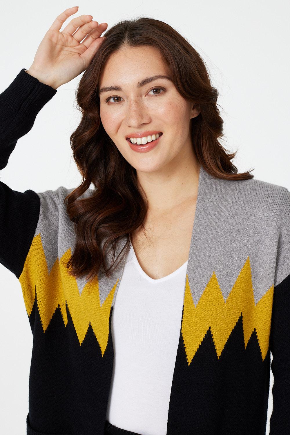 Black | Zig Zag Open Front Cardigan