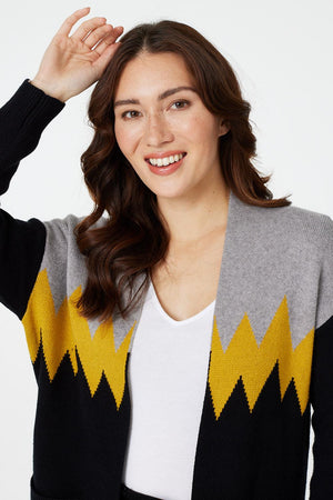 Black | Zig Zag Open Front Cardigan