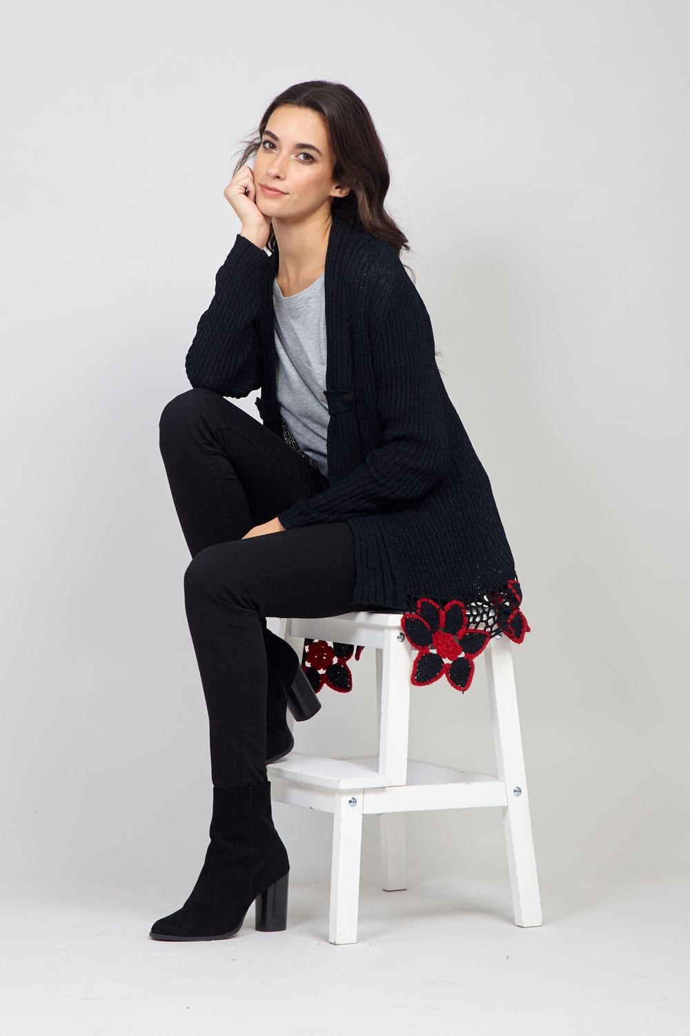 Black | Crochet Trim Cardigan