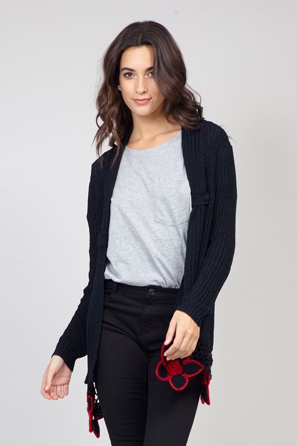 Black | Crochet Trim Cardigan