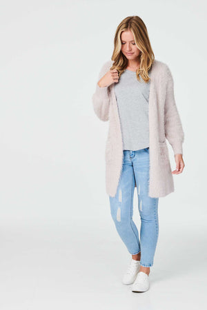 Pink | Fluffy Knitted Open Front Cardigan