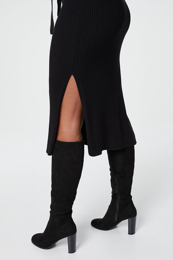 Black | Long Sleeve Knit Bodycon Midi Dress