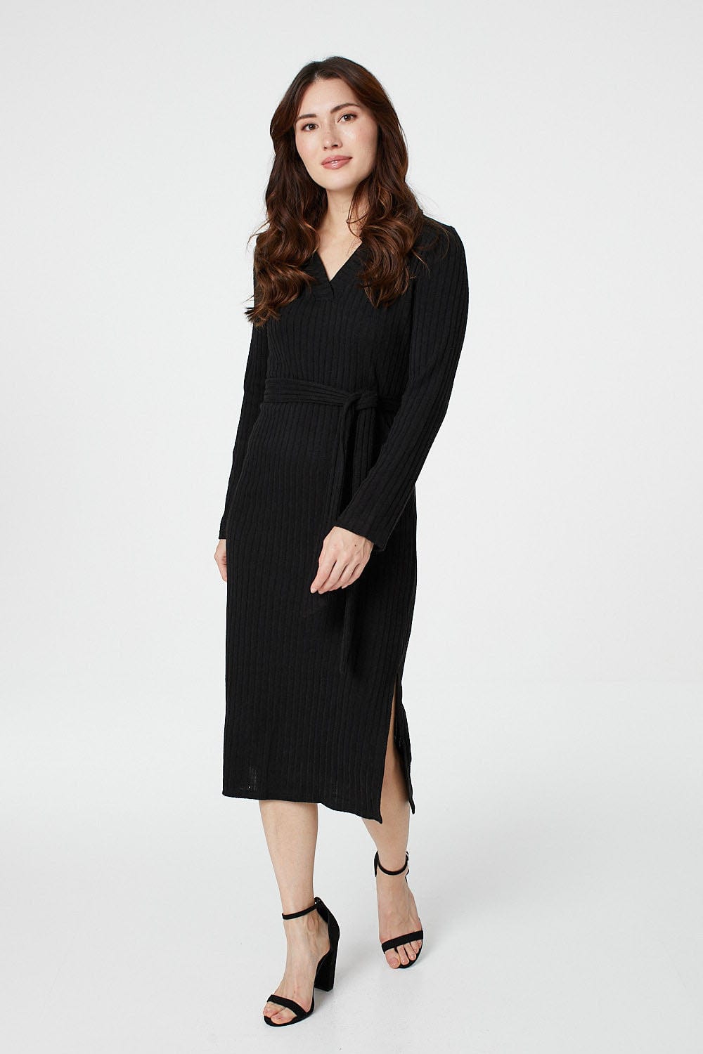 Black | Polo Collar Knit Dress