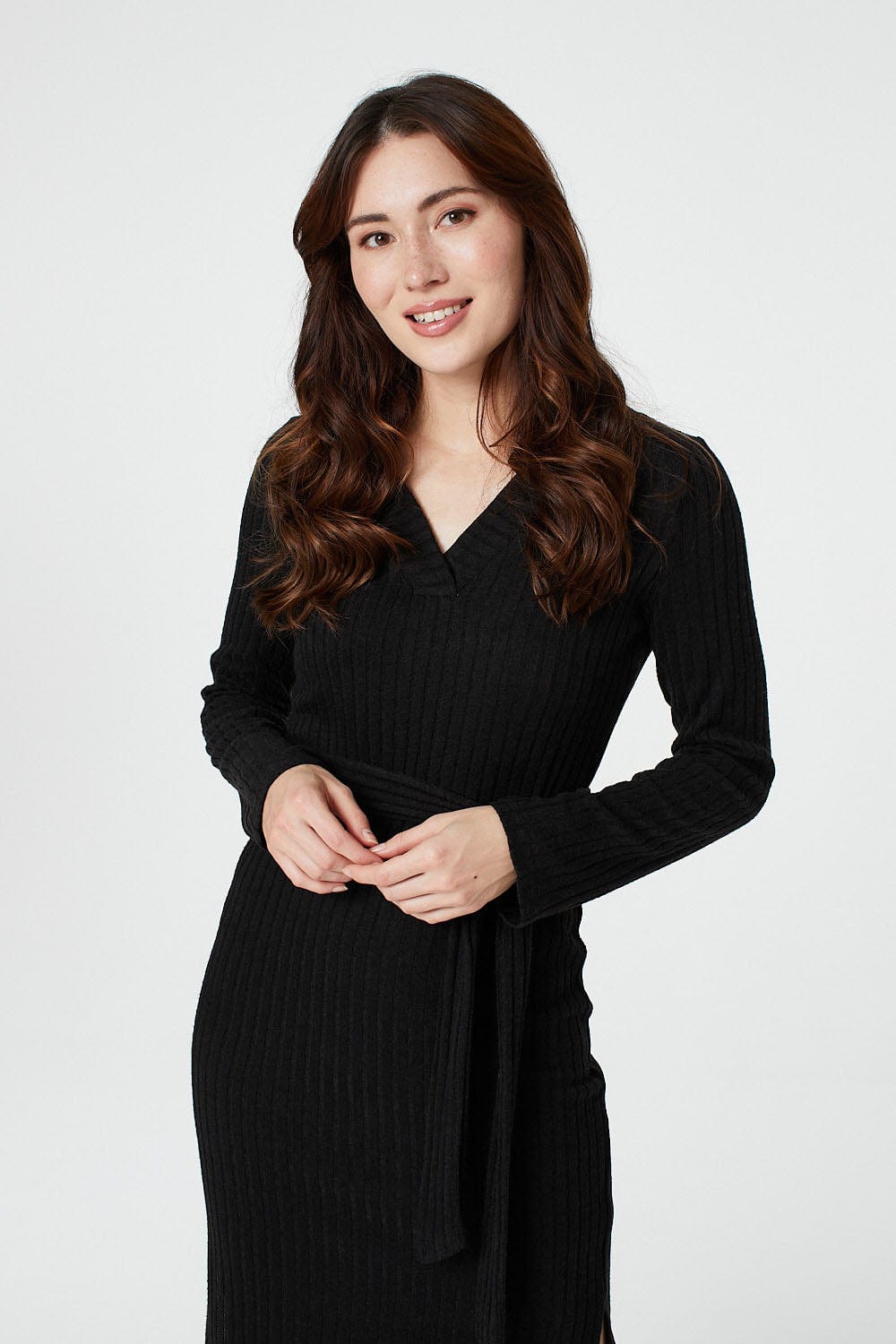 Black | Polo Collar Knit Dress