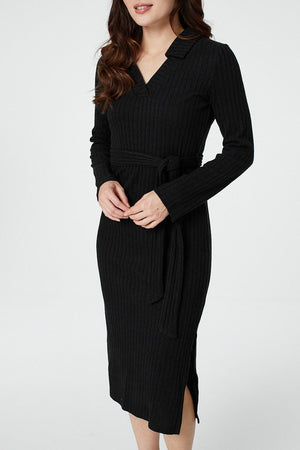 Black | Polo Collar Knit Dress