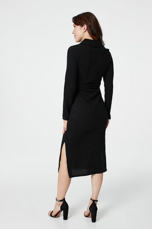 Black | Polo Collar Knit Dress