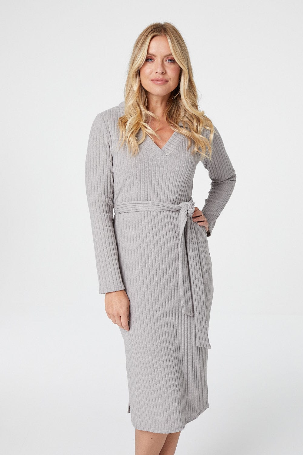 Grey | Polo Collar Knit Dress