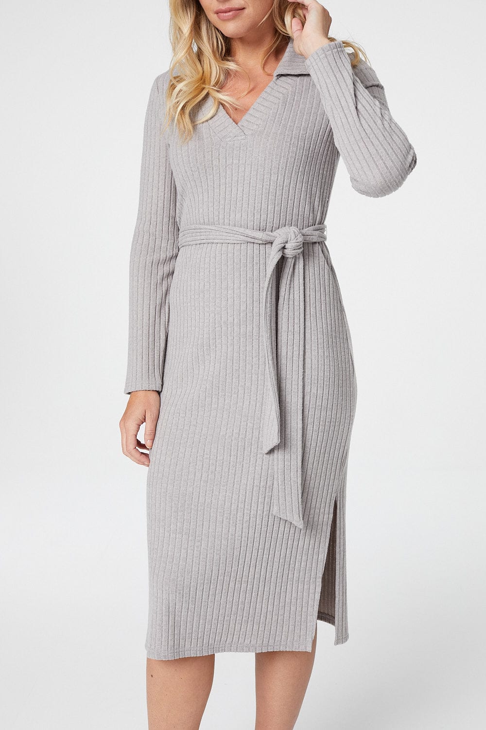 Grey | Polo Collar Knit Dress