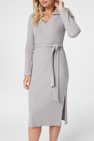 Grey | Polo Collar Knit Dress