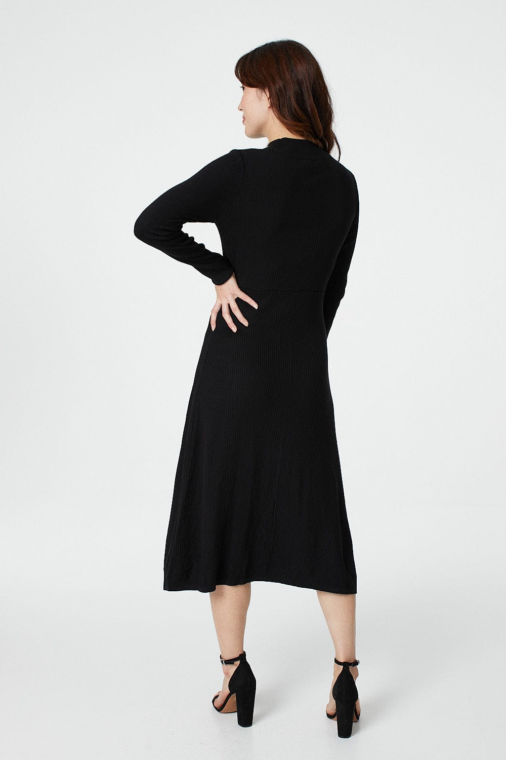 Black | Long Sleeve Knit Bodycon Midi Dress