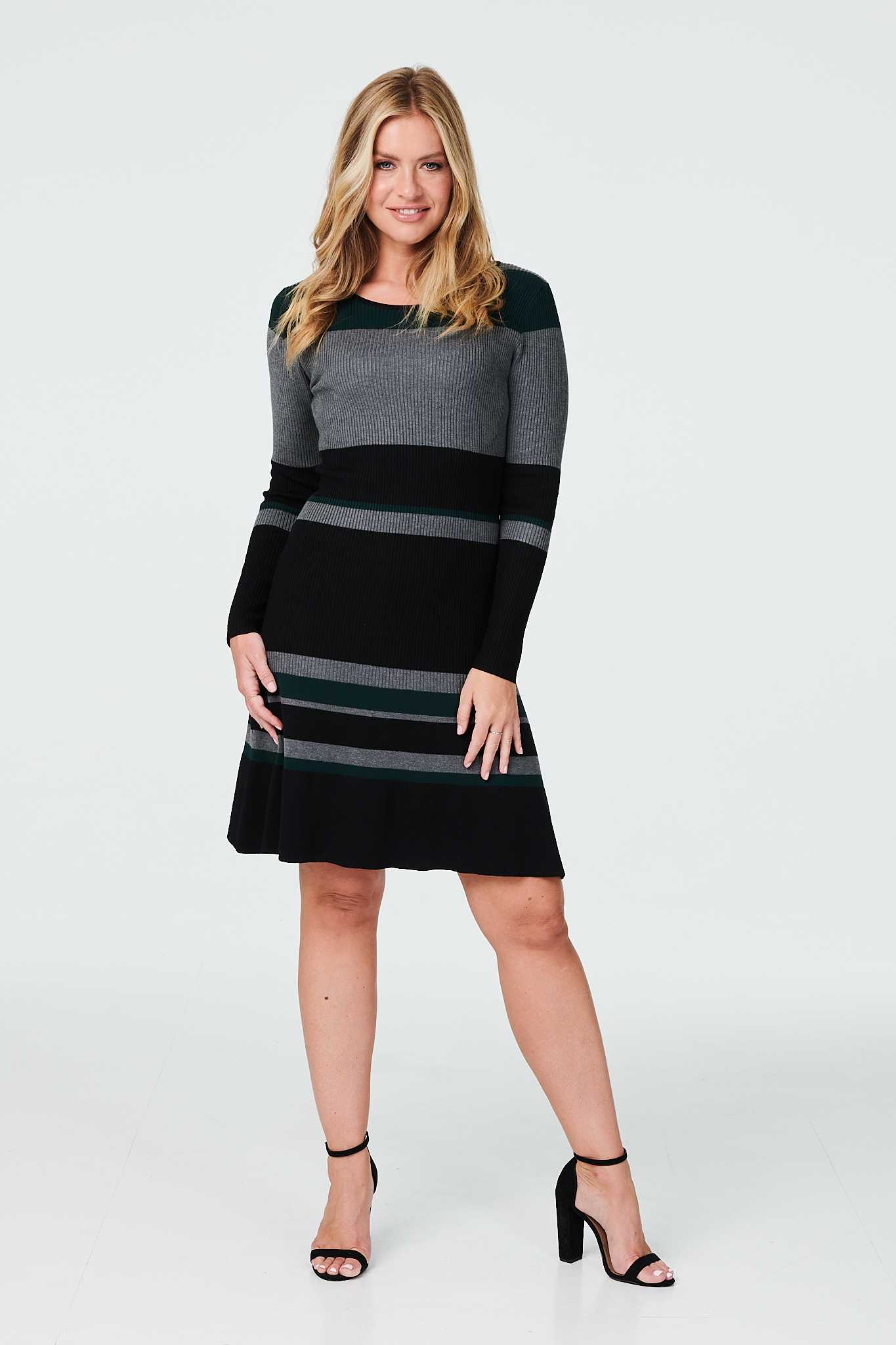 Black | Striped Long Sleeve Knit Dress
