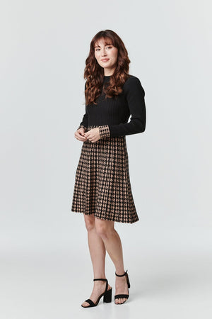 Brown | Geo Print Fit & Flare Knit Dress