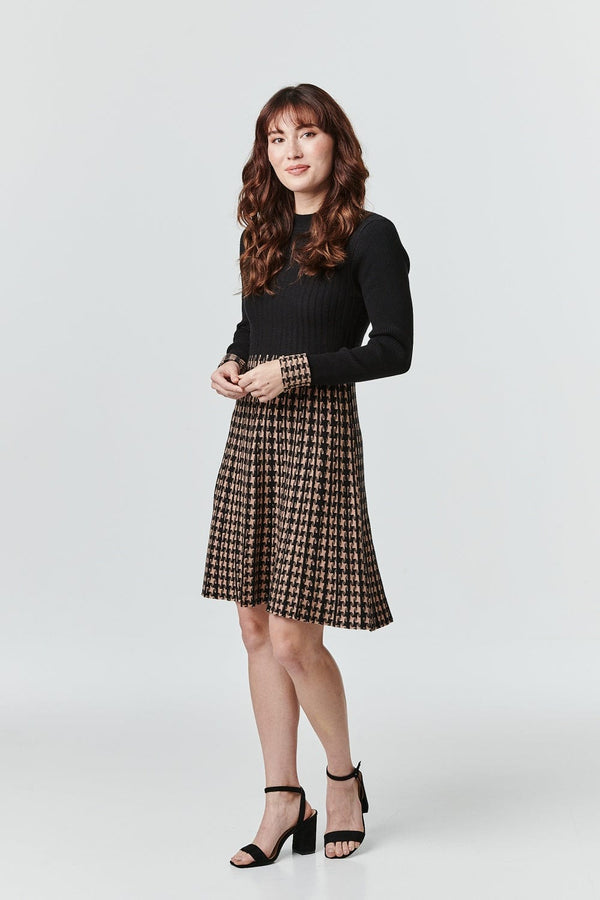 Brown | Geo Print Fit & Flare Knit Dress