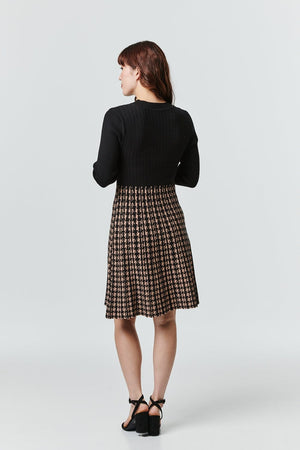 Brown | Geo Print Fit & Flare Knit Dress