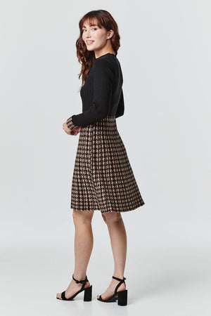 Brown | Geo Print Fit & Flare Knit Dress