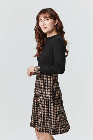 Brown | Geo Print Fit & Flare Knit Dress