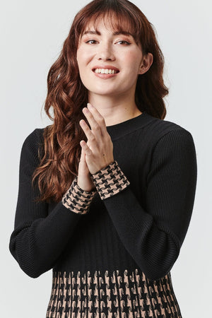 Brown | Geo Print Fit & Flare Knit Dress