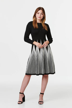 Black And White | Zip Front Knit Skater Dress