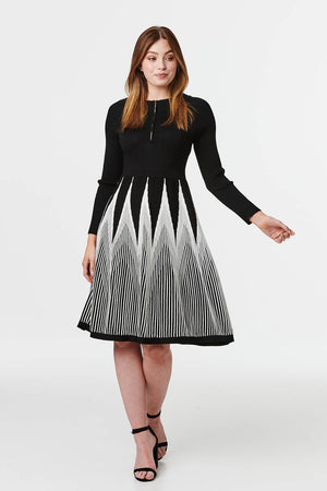Black And White | Zip Front Knit Skater Dress