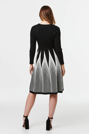 Black And White | Zip Front Knit Skater Dress