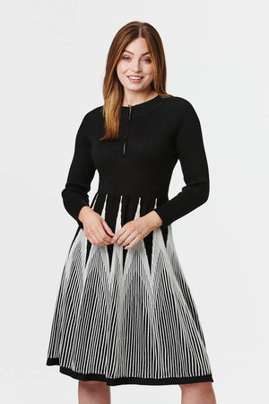 Black And White | Zip Front Knit Skater Dress