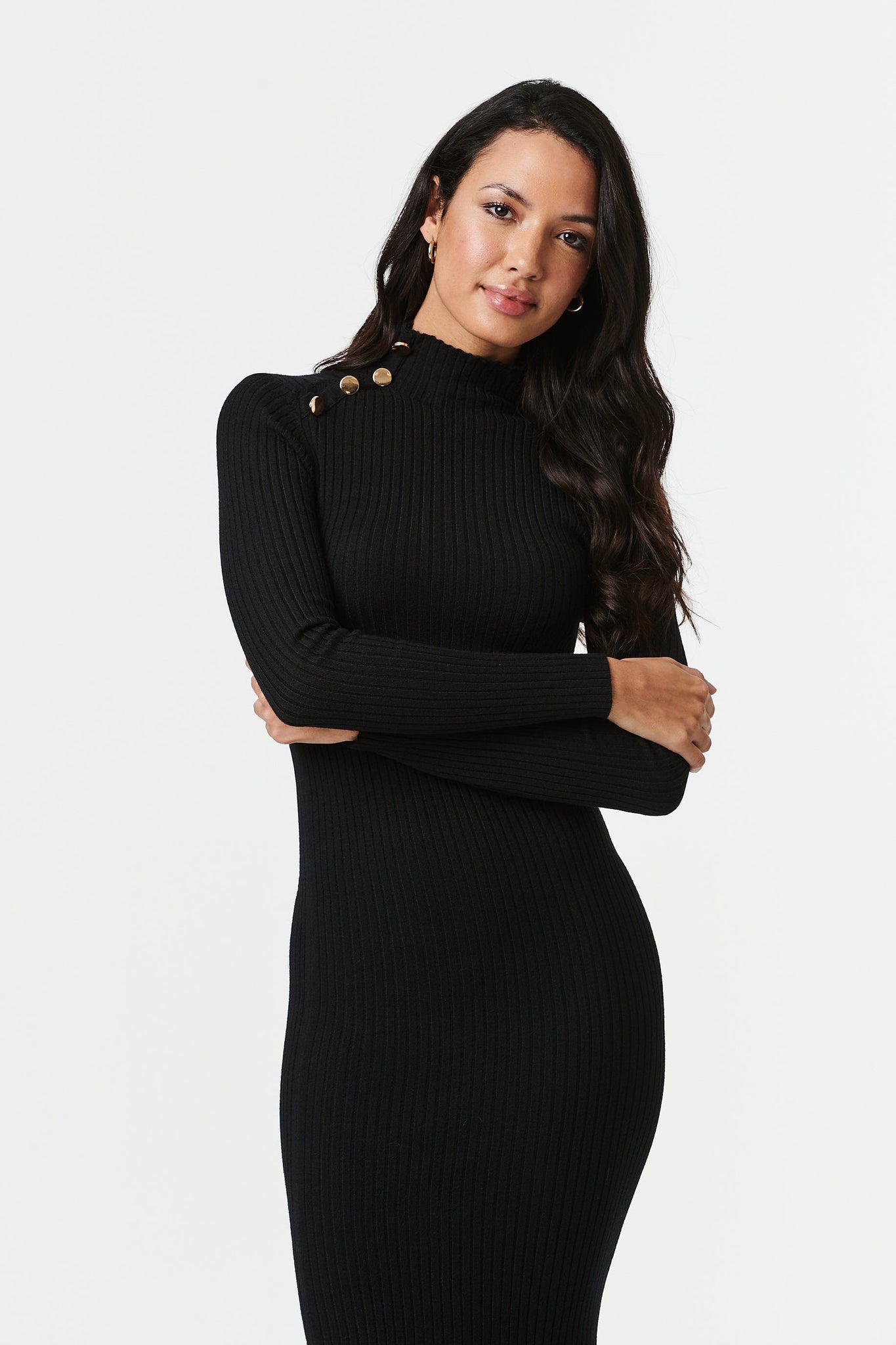 Black | High Neck Bodycon Knit Dress