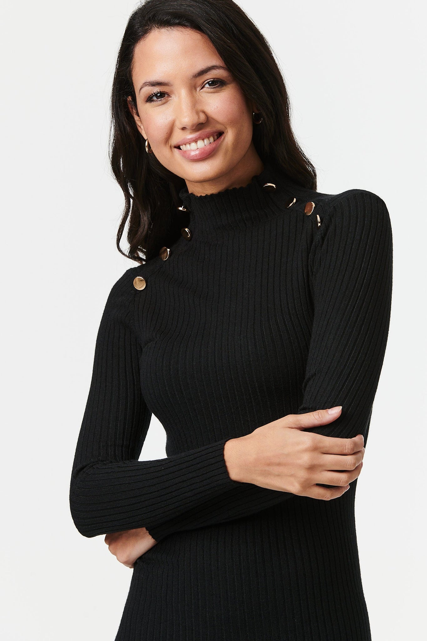 Black | High Neck Bodycon Knit Dress