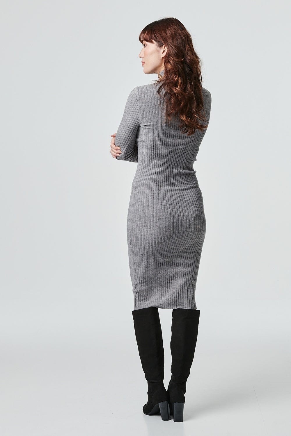 Grey | High Neck Bodycon Knit Dress