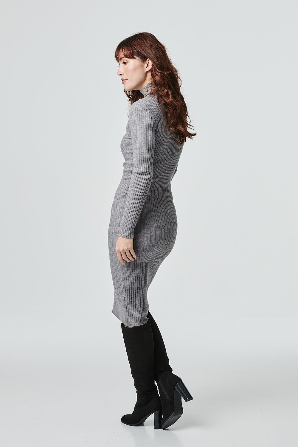 Grey | High Neck Bodycon Knit Dress