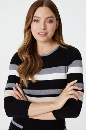 Black | Striped 3/4 Sleeve Knit Dress