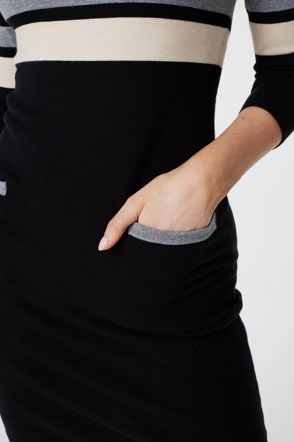 Black | Striped 3/4 Sleeve Knit Dress