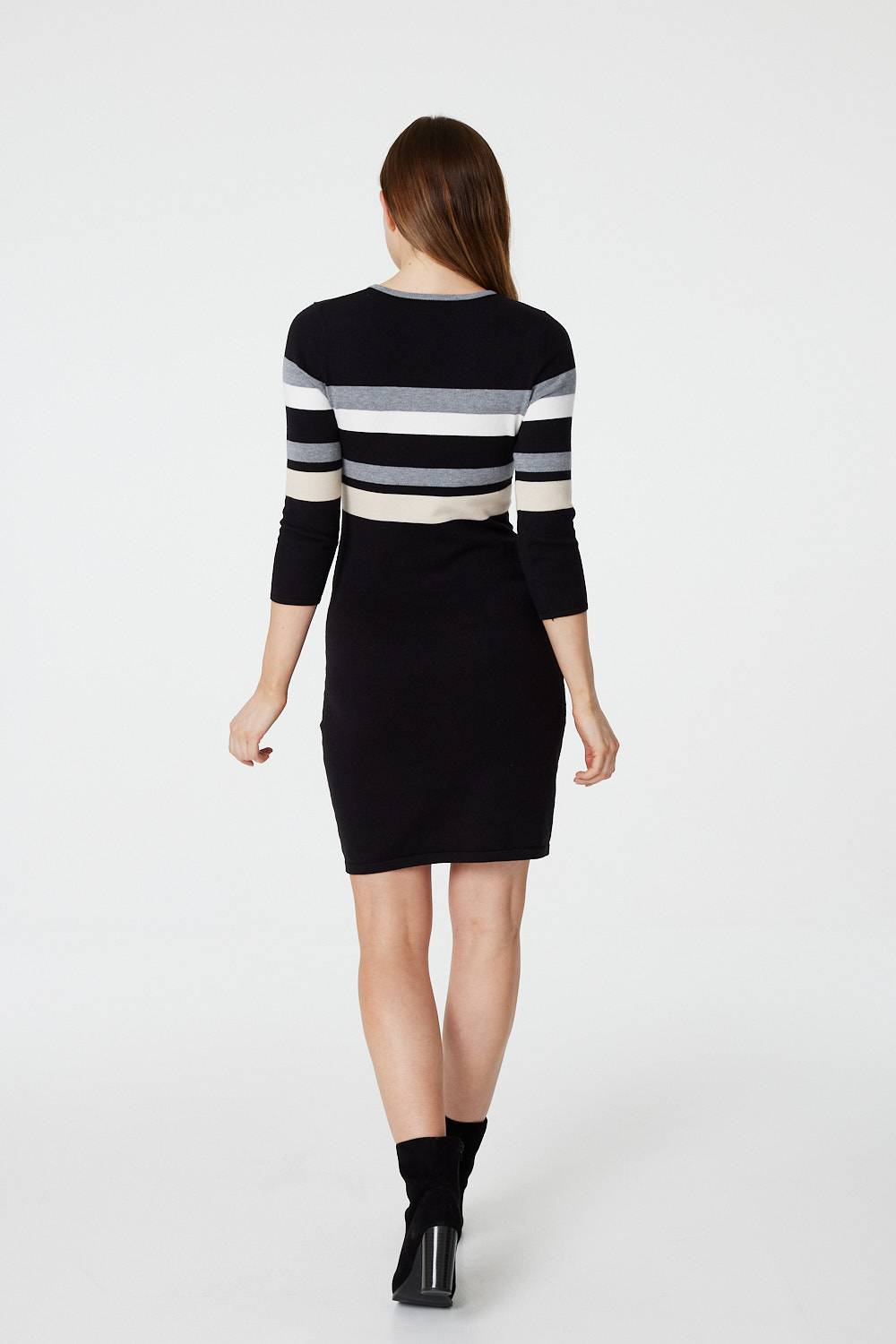 Black | Striped 3/4 Sleeve Knit Dress
