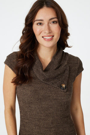 Brown | Cowl Neck Knit Short Tunic Dress