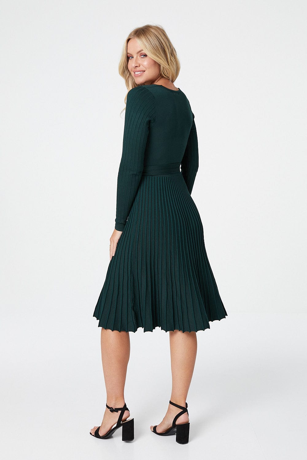 Green | Wrap Front Pleated Midi Dress