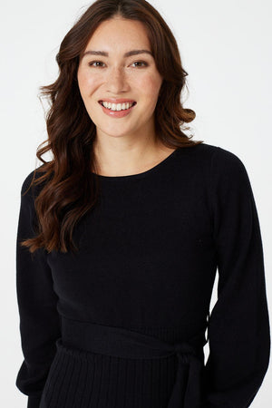 Black | Ribbed Knit Long Sleeve Dress