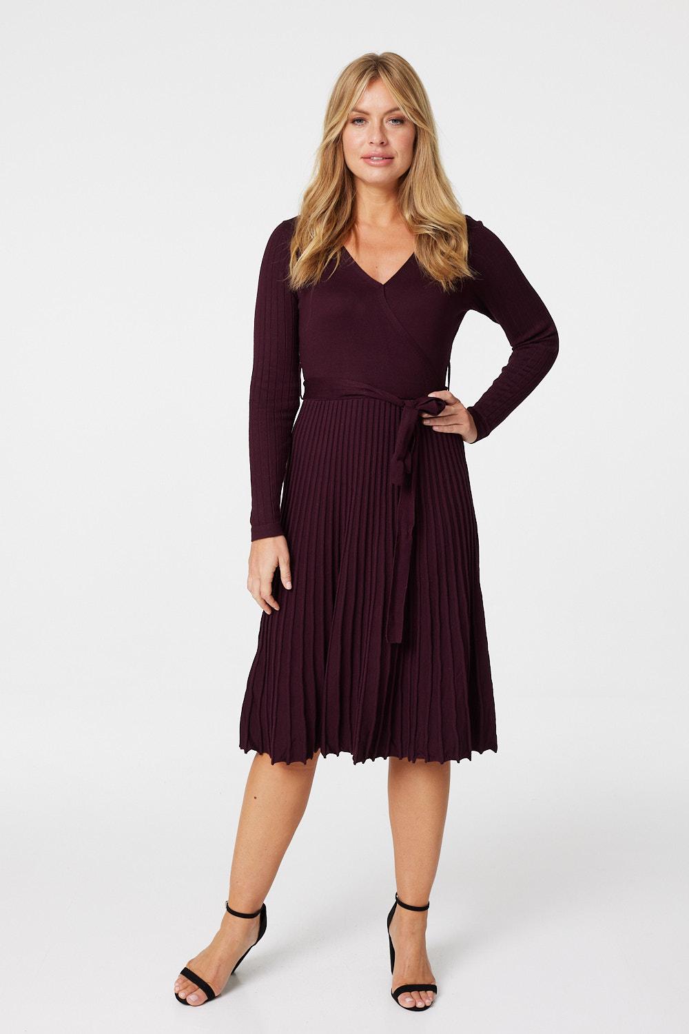 Plum | Wrap Front Long Sleeve Knit Dress