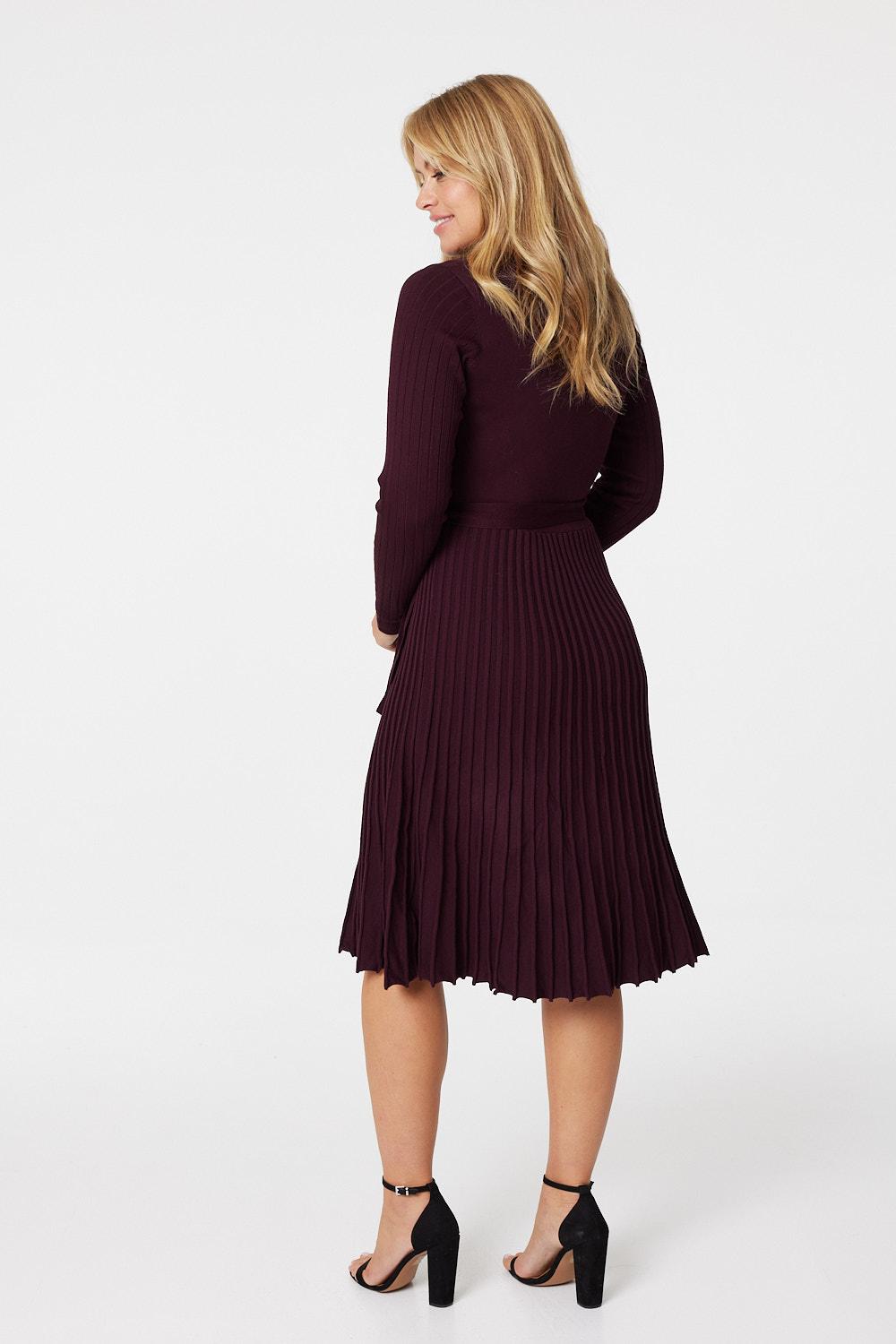 Plum | Wrap Front Long Sleeve Knit Dress