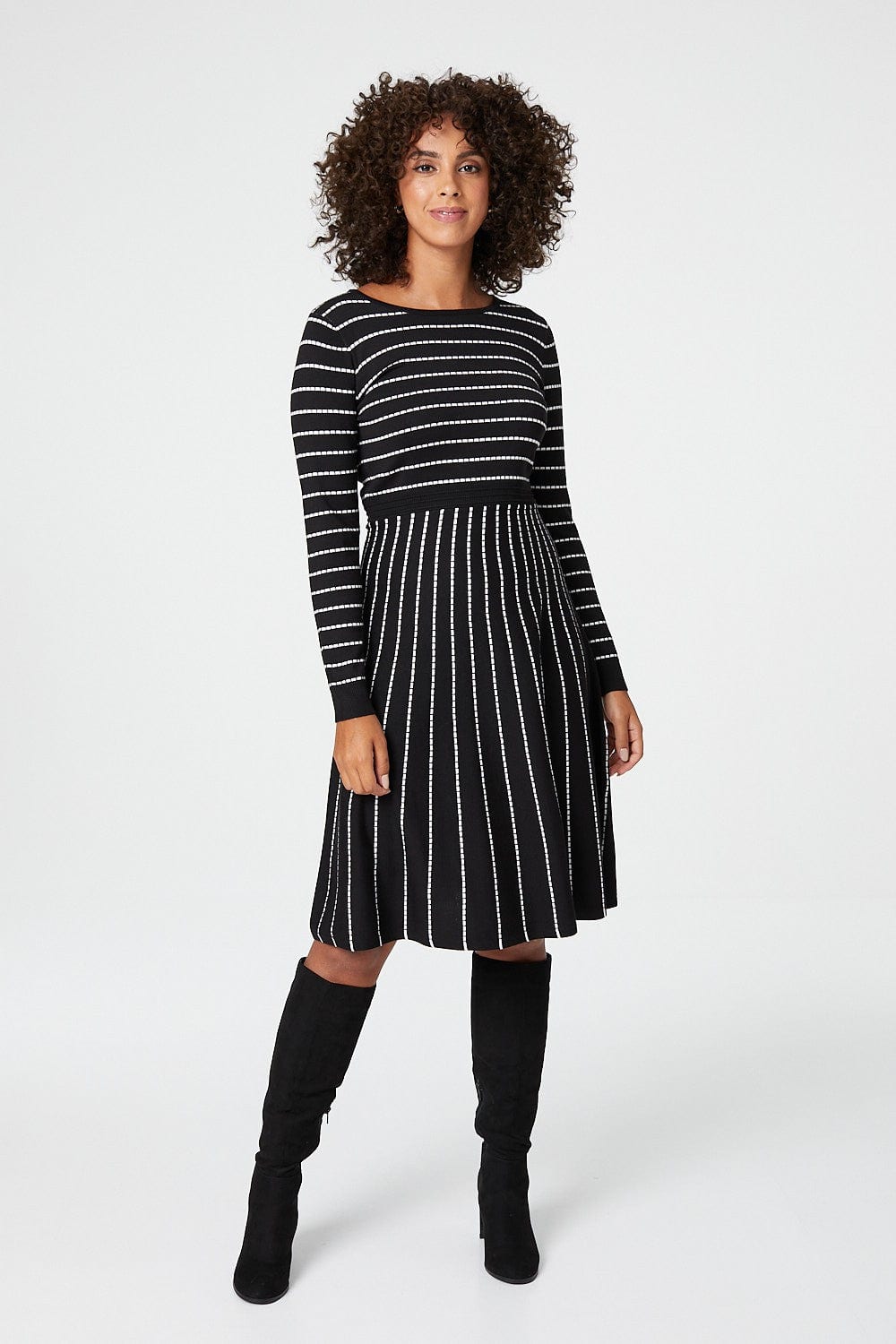 Black | Striped Long Sleeve Knit Dress
