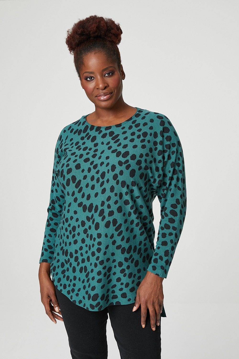 Green | Polka Dot Relaxed Fine Knit Jumper