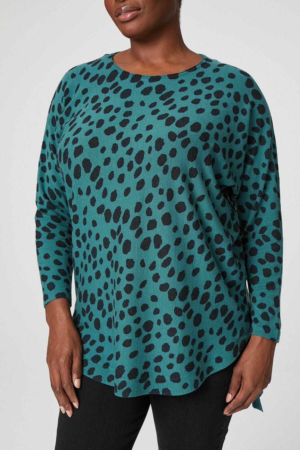 Green | Polka Dot Relaxed Fine Knit Jumper