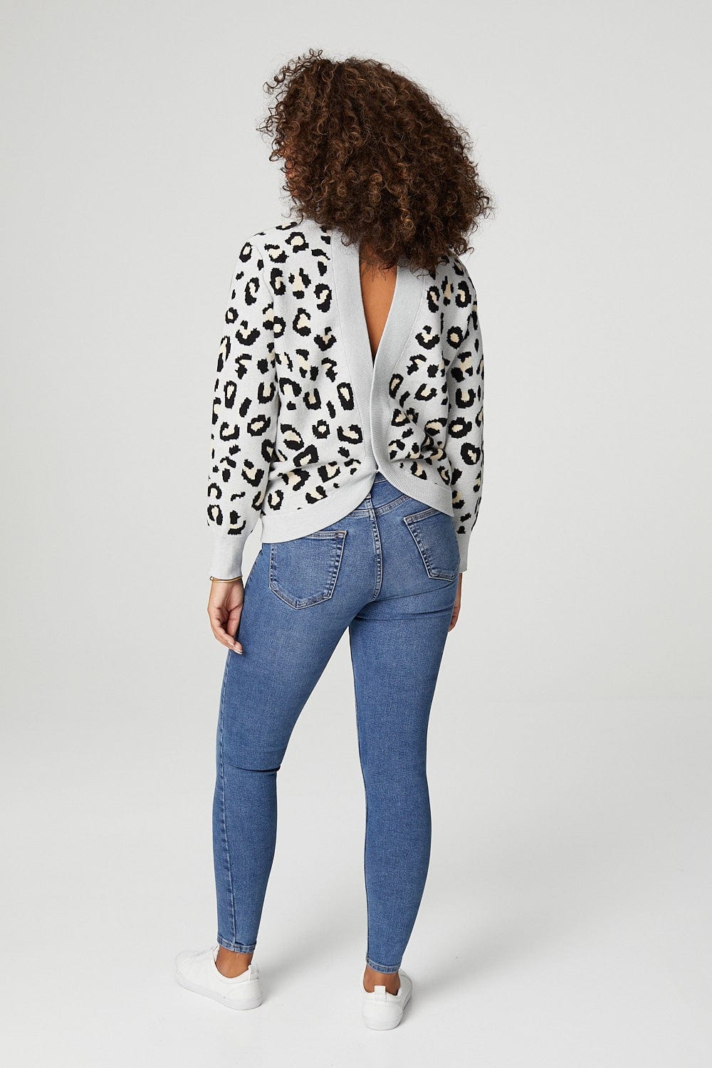 Grey | Leopard Print Relaxed Sweater