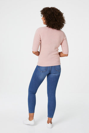 Pink | Ribbed Knit 3/4 Sleeve Top