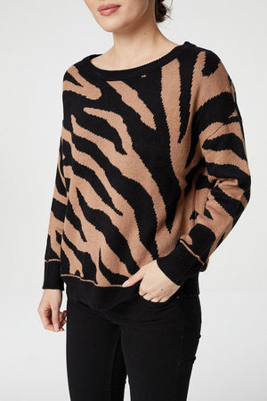 Brown | Animal Print Relaxed Knit Jumper