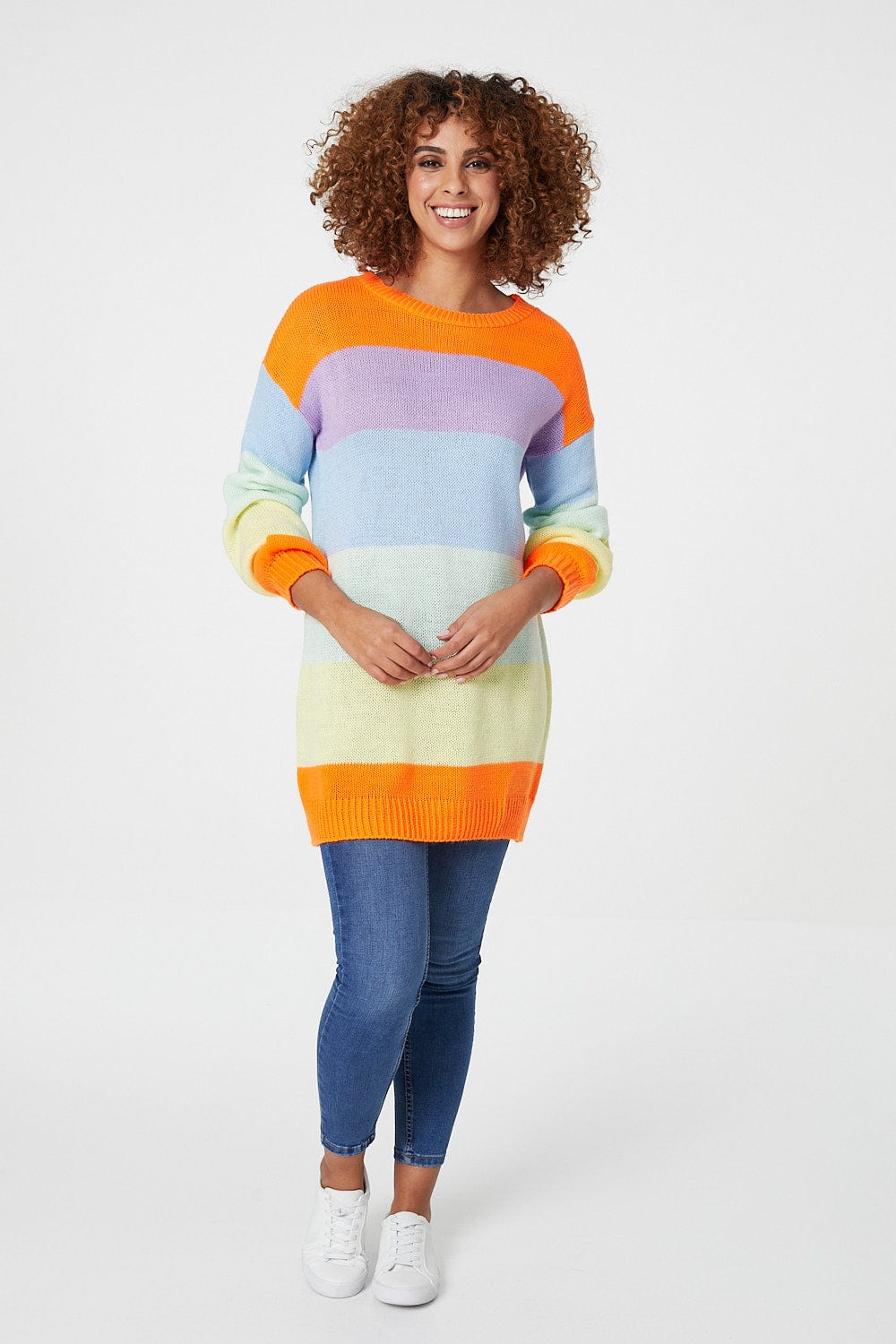 Orange | Striped Longline Knit Jumper