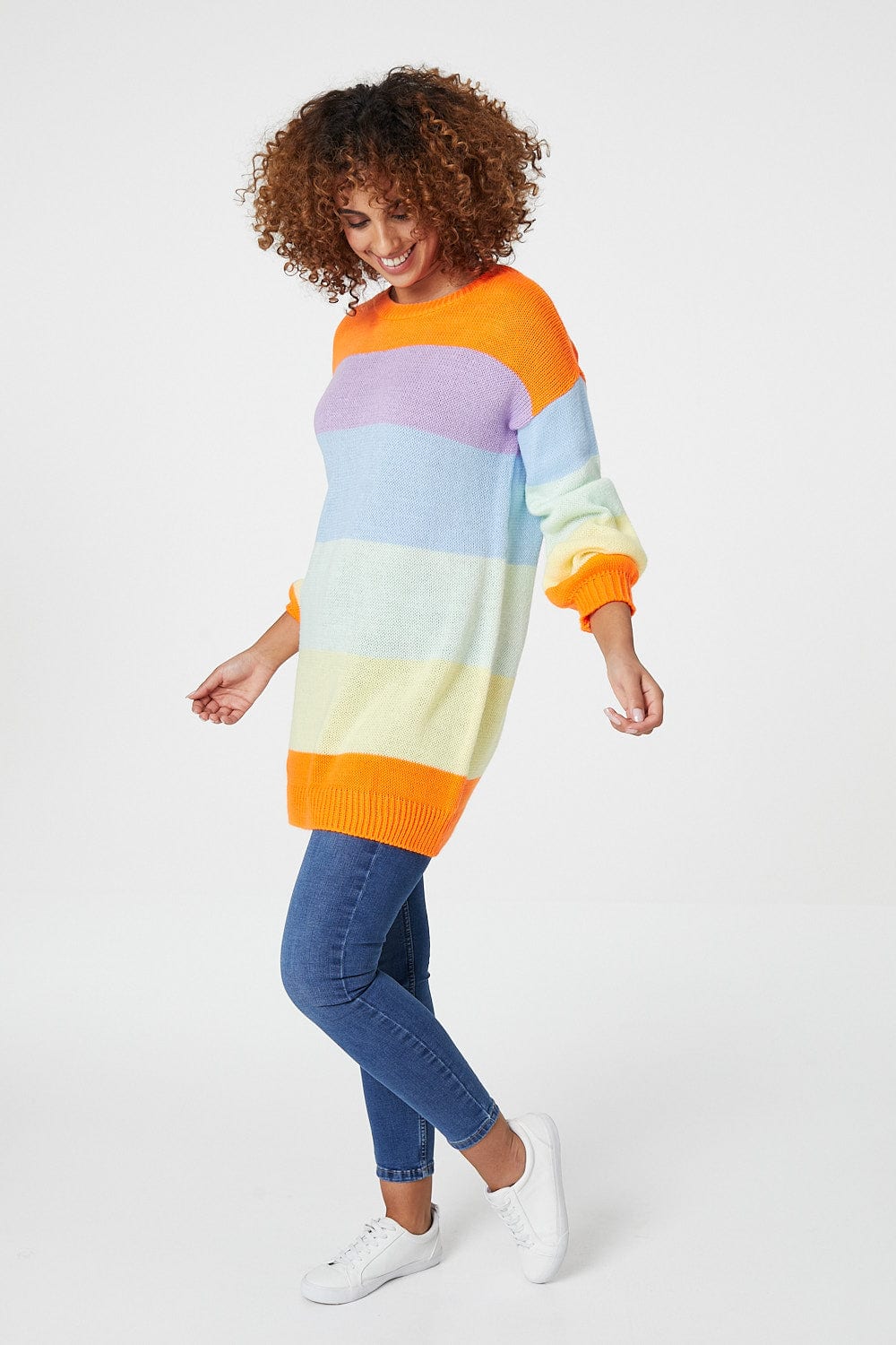 Orange | Striped Longline Knit Jumper
