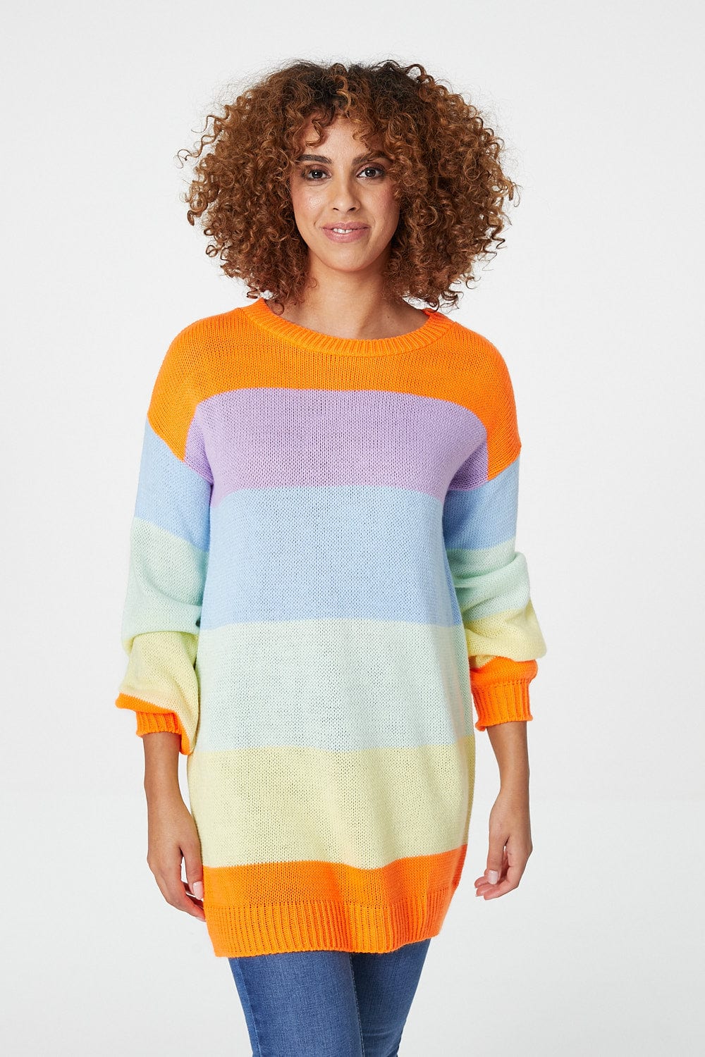 Orange | Striped Longline Knit Jumper